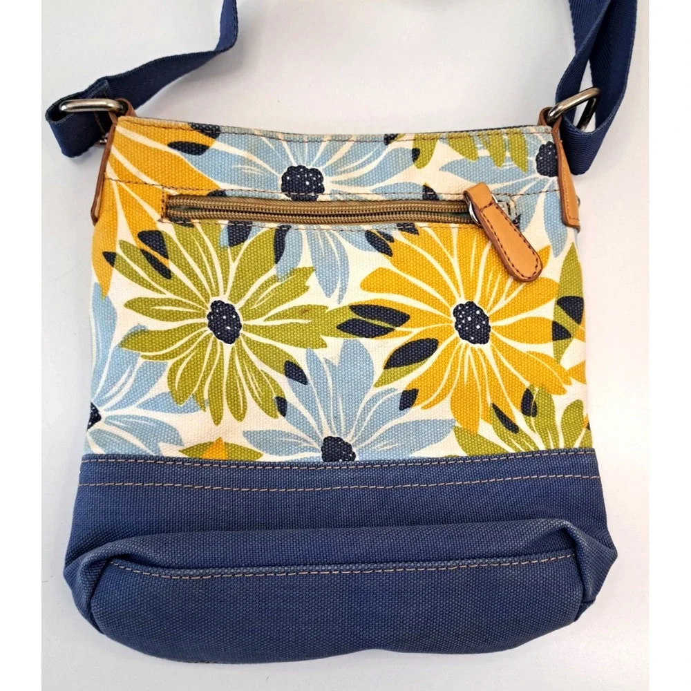 Franco Sarto Canvas Sunflower Floral Print Satchel Bag‎ Boho Purse 8x8x2